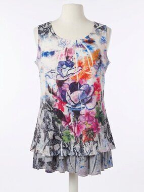 EMOTIONS Petites - Floral Multi-Color Sleeveless Tiered Tunic